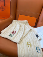 Cachecol Hermès Tri-Maillon Details Cuir Creme / Off-White