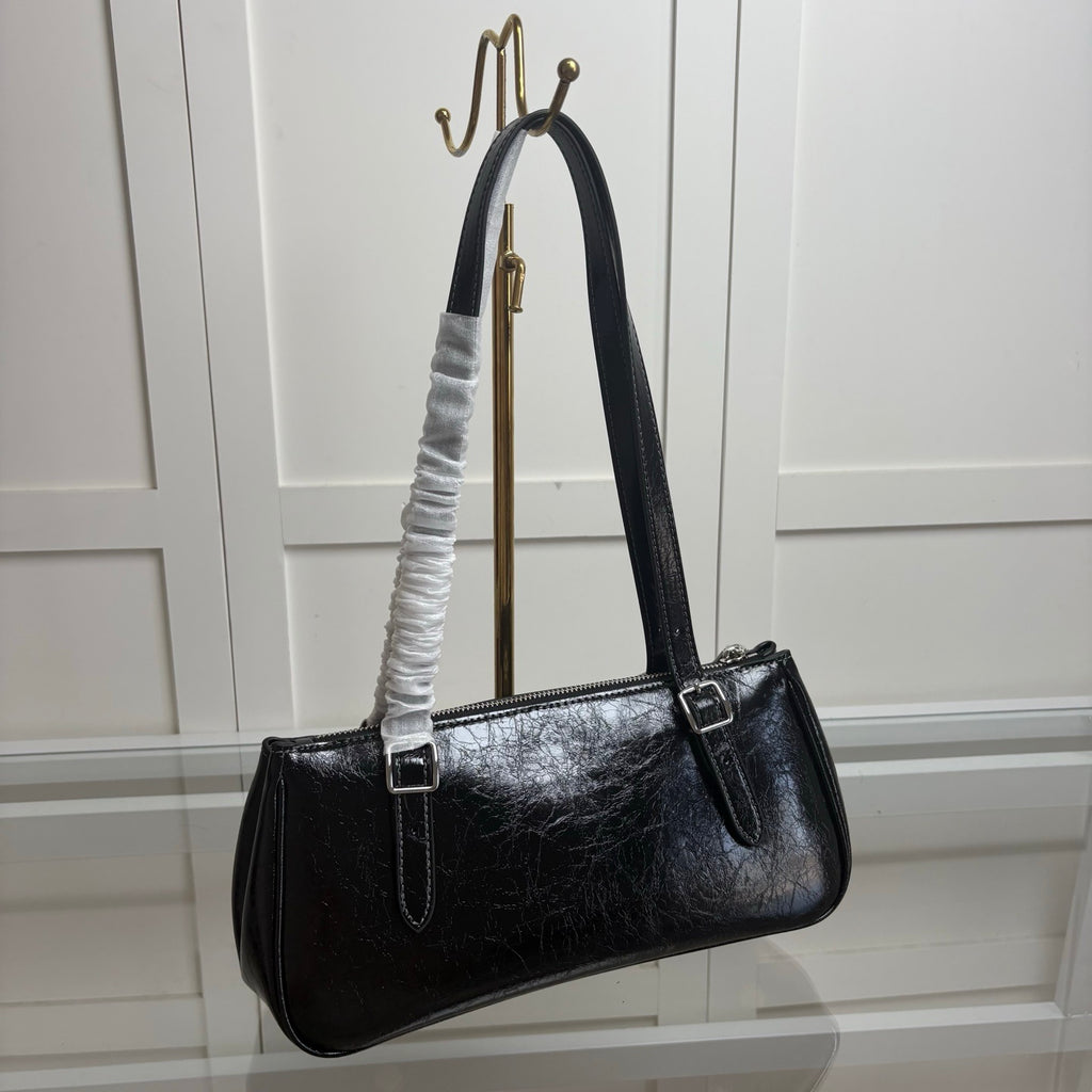 Coach Asher Shoulder Bag Shiny Crinkle Leather Black