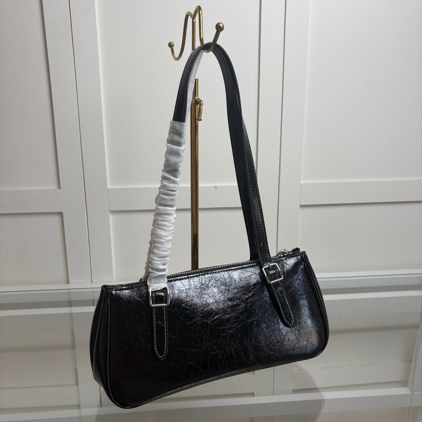Coach Asher Shoulder Bag Shiny Crinkle Leather Black