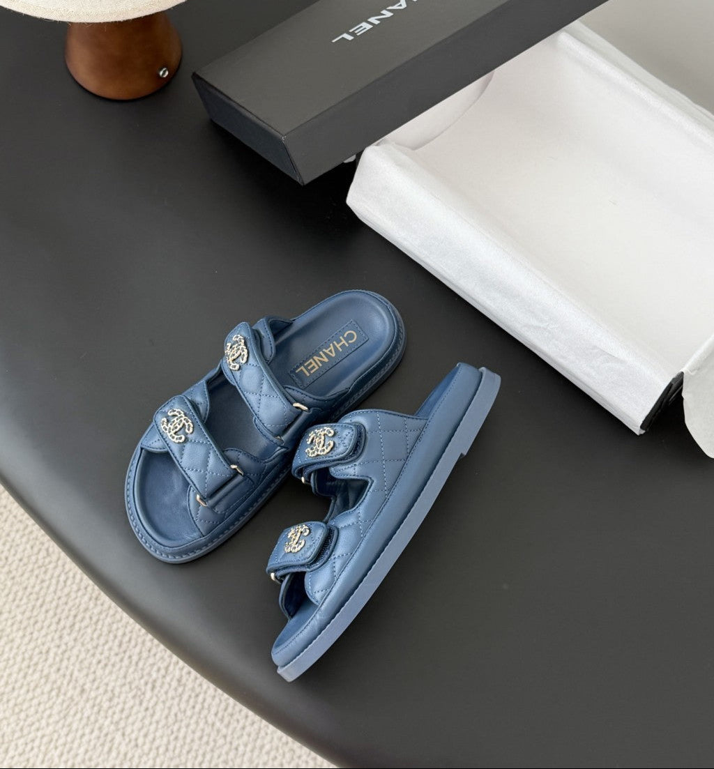 CHANEL Quilted Dad Sandal  Dark Blue.