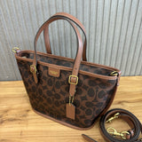 Coach Taxi Tote 21 Signature Brown Ferragens Douradas