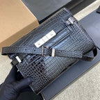 Saint Laurent Manhattan Small Shoulder Bag Croc Black Ferragens Prata