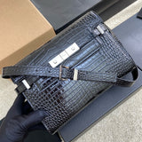 Saint Laurent Manhattan Small Shoulder Bag Croc Black Ferragens Prata