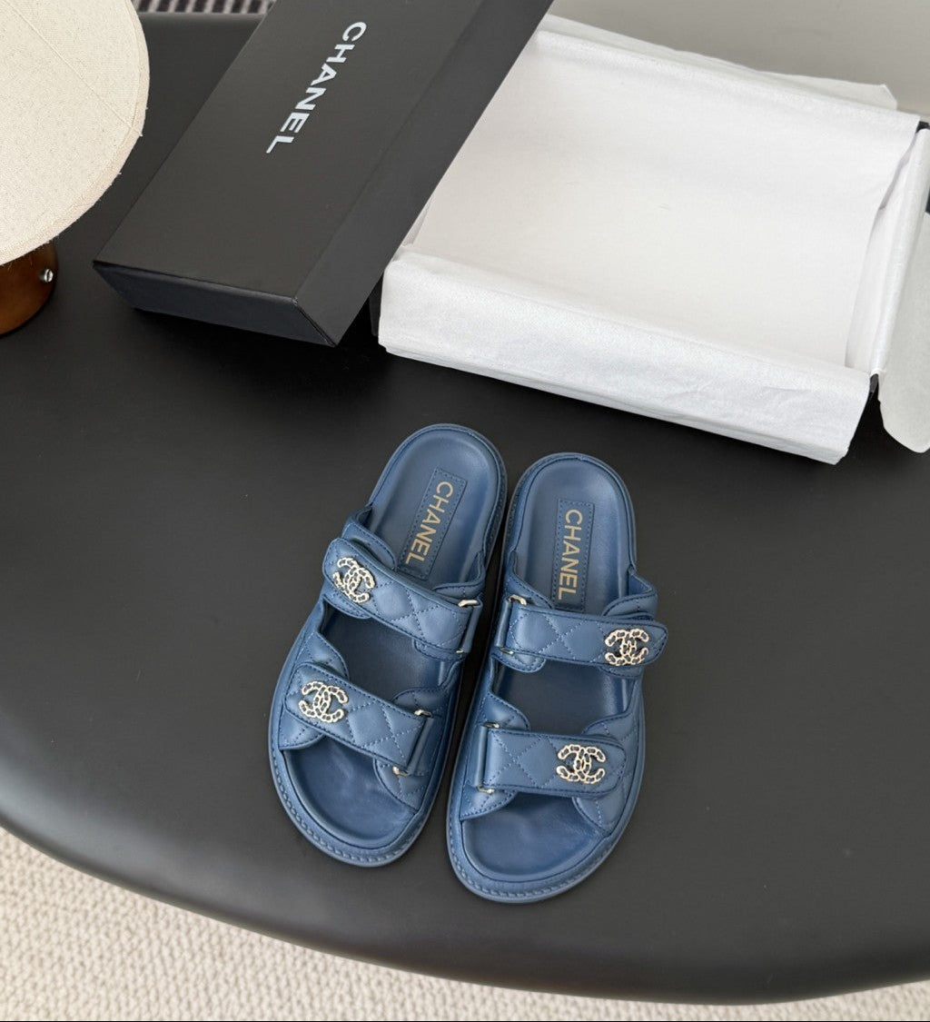 CHANEL Quilted Dad Sandal  Dark Blue.