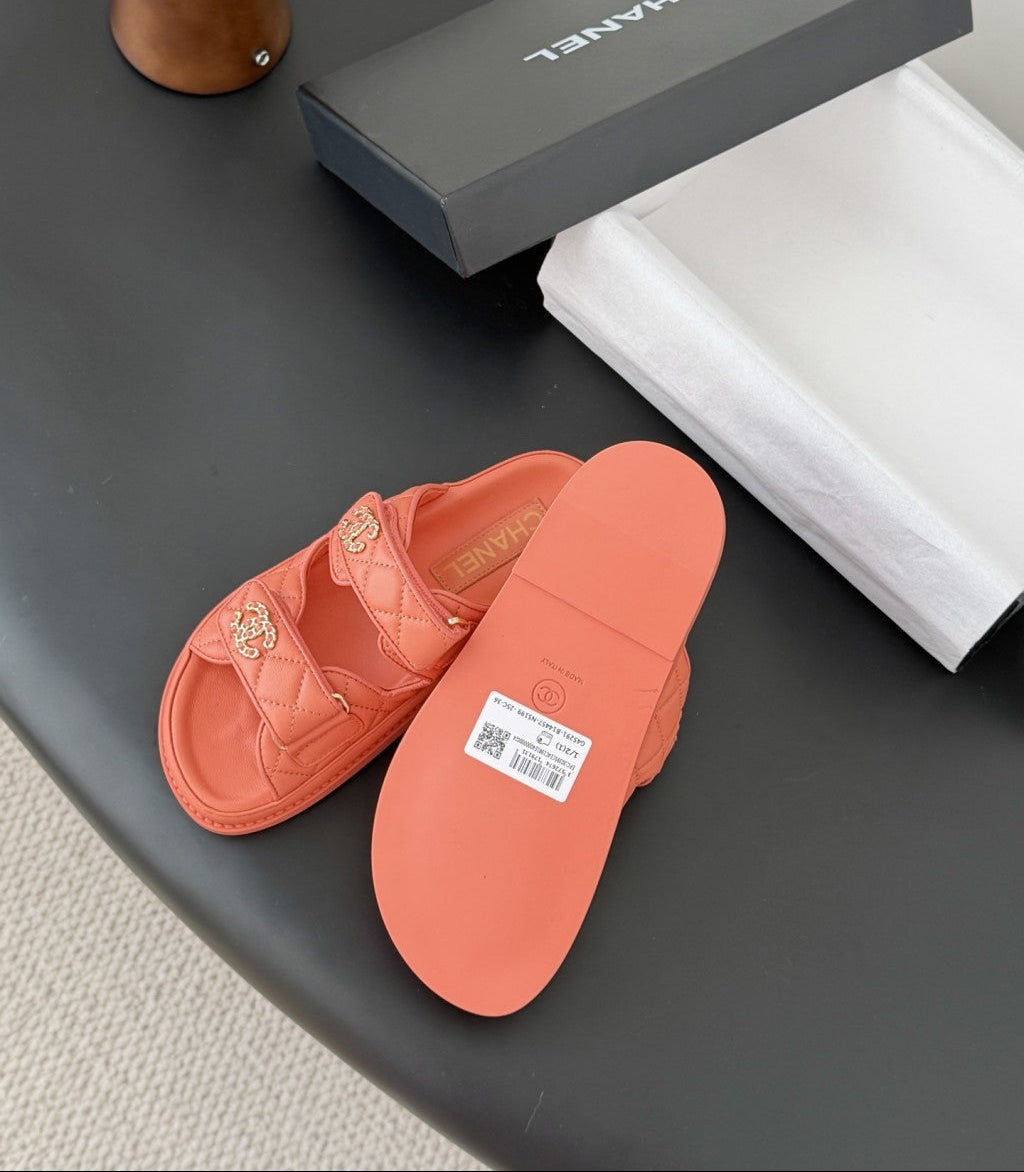 CHANEL Quilted Dad Sandal  Coral.