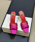 Saint Laurent  Mules Opyum Em Crepe De Cetim Rosa Choque