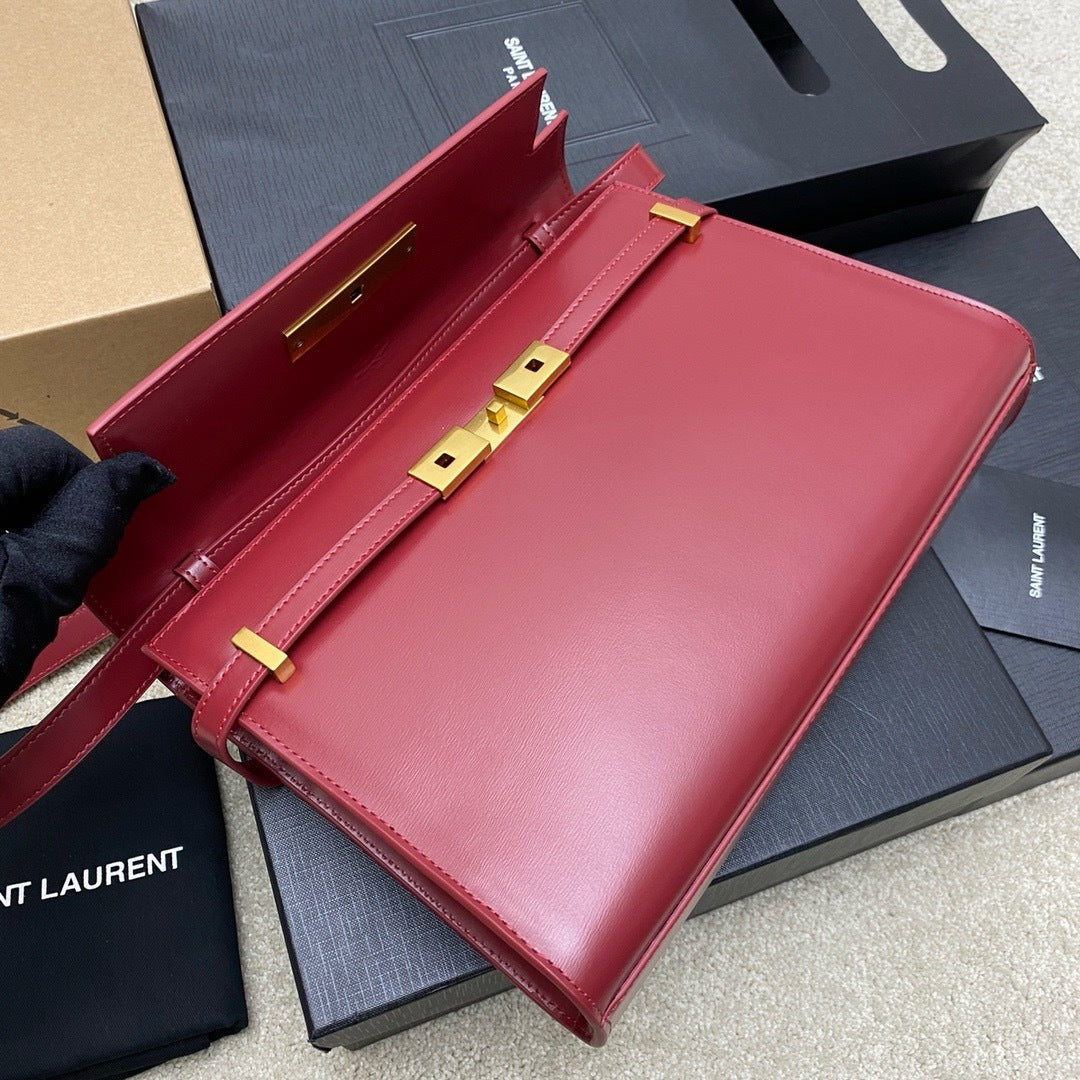 Saint Laurent Manhattan Small Shoulder Bag  Red Ferragens Douradas