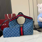 Gucci Giglio Large Tote Bag Blue Denim