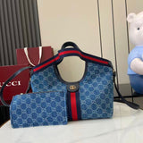 Gucci Giglio Large Tote Bag Blue Denim