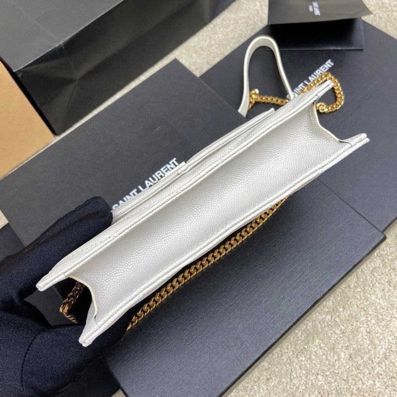 Saint Laurent Shoulder Bag White Ferragens Douradas