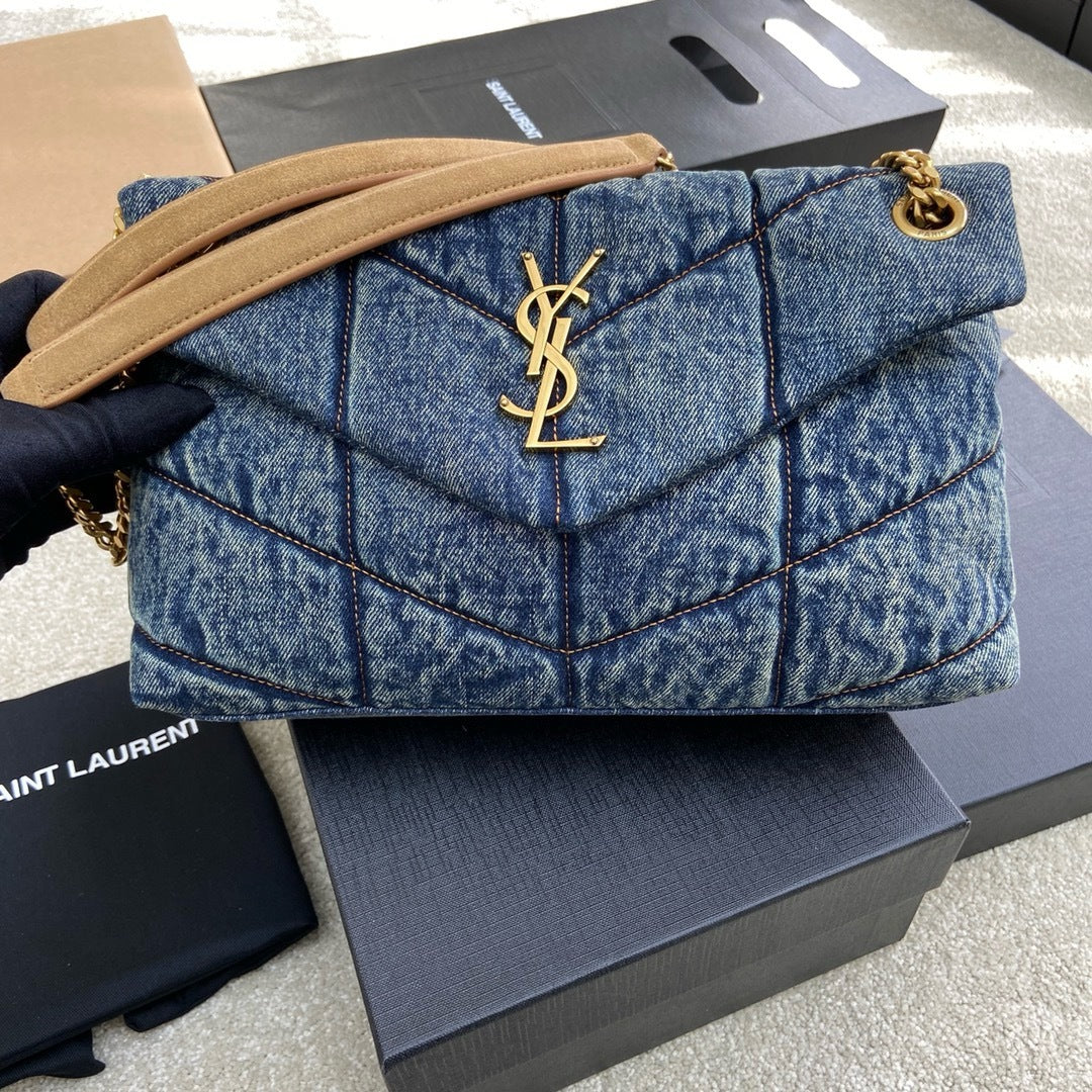 Bolsa Saint Laurent Puffer Denim Small Shoulder Bag