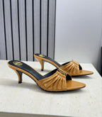 Saint Laurent Babylone Cassandra Draped Leather Mule Camel