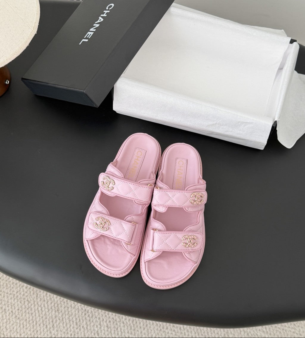 CHANEL Quilted Dad Sandal  Light Pink.