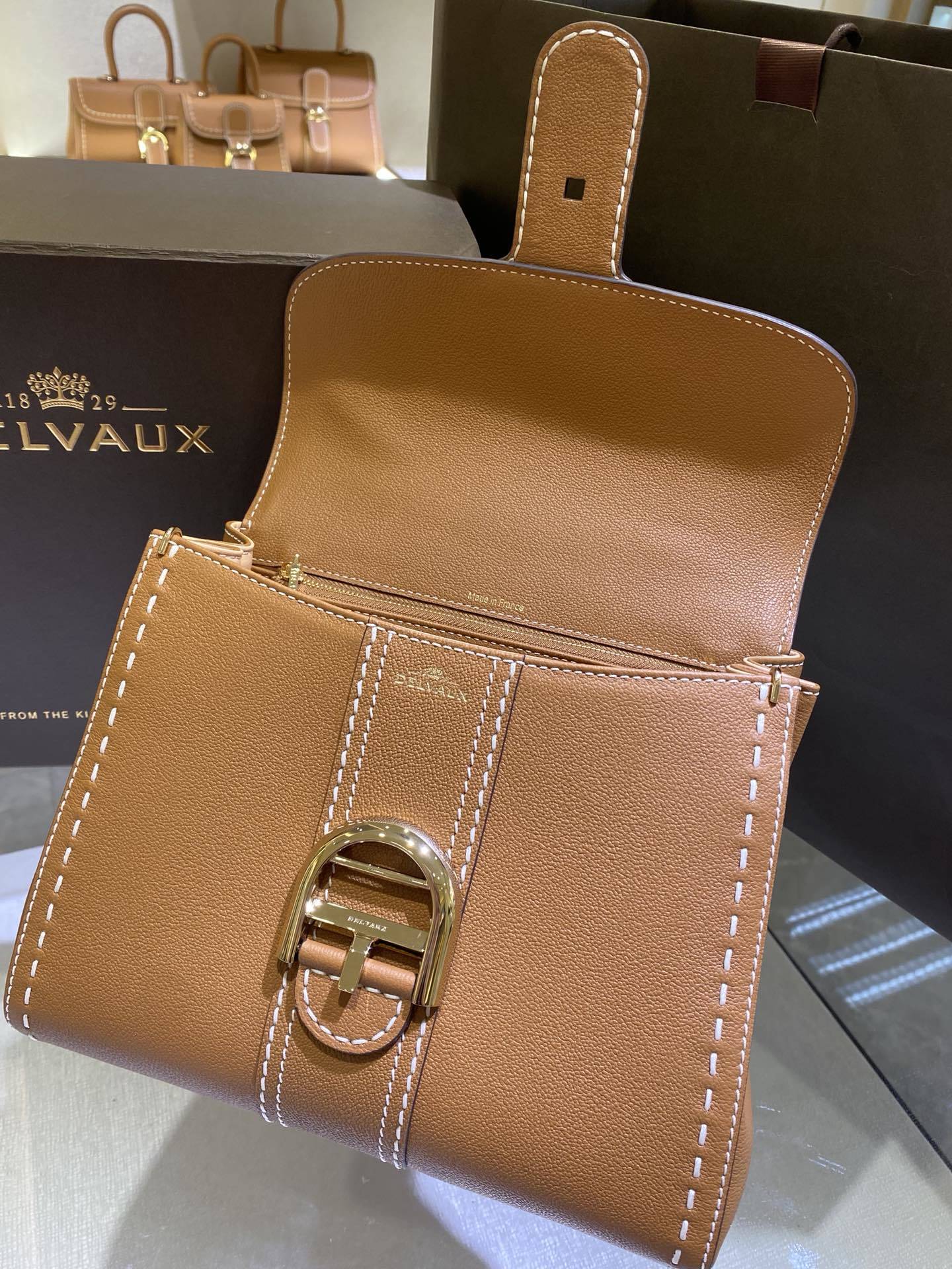 Delvaux Brillant Mini Leather Bag Camel Ferragens Douradas