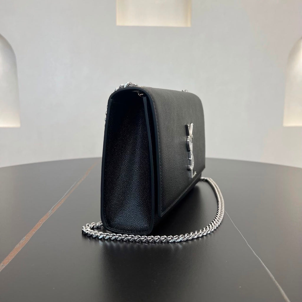 Saint Laurent Kate Chain Bag Black Ferragens Prata