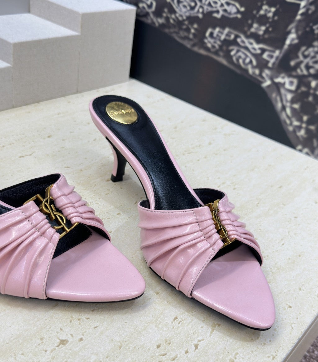 Saint Laurent Babylone Cassandra Draped Leather Mule Pink