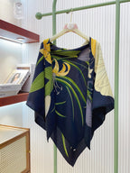 Lenço Hermès Carré 90 "Bouquet Final" Cor Ébano / Areia / Verde