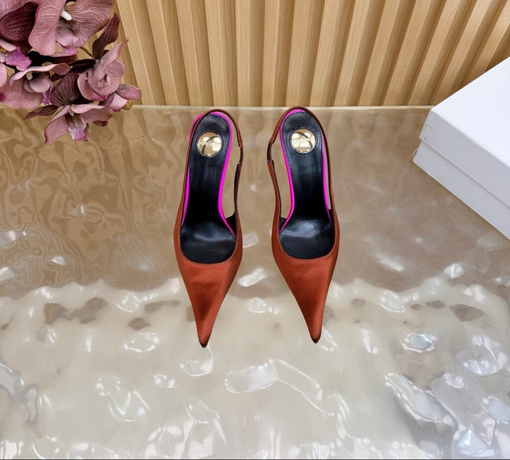 Saint Laurent Scarpin Slingback Deroche  Dark Ruggine & Fuchsia em  Crepe de Cetim