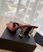 Saint Laurent  Mules Opyum Em Crepe De Cetim Manioc Brown