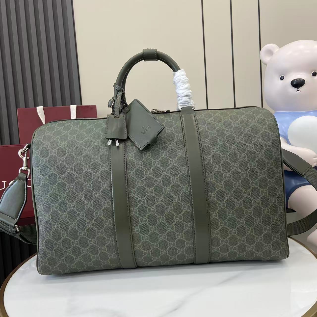 Gucci GG Monogram Medium Duffle Bag Dark Green