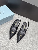 Prada Salto Slingback em Couro Trançado