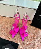 Saint Laurent Dove Sandals in Satin Crepe and Rhinestones Pink