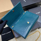 Saint Laurent Shoulder Bag Blue petróleo Croc Ferragens Douradas