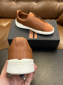zegna Tobacco Suede Triple Stitch Sneakers
