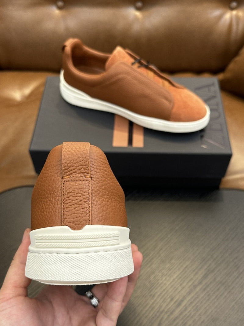 zegna Tobacco Suede Triple Stitch Sneakers