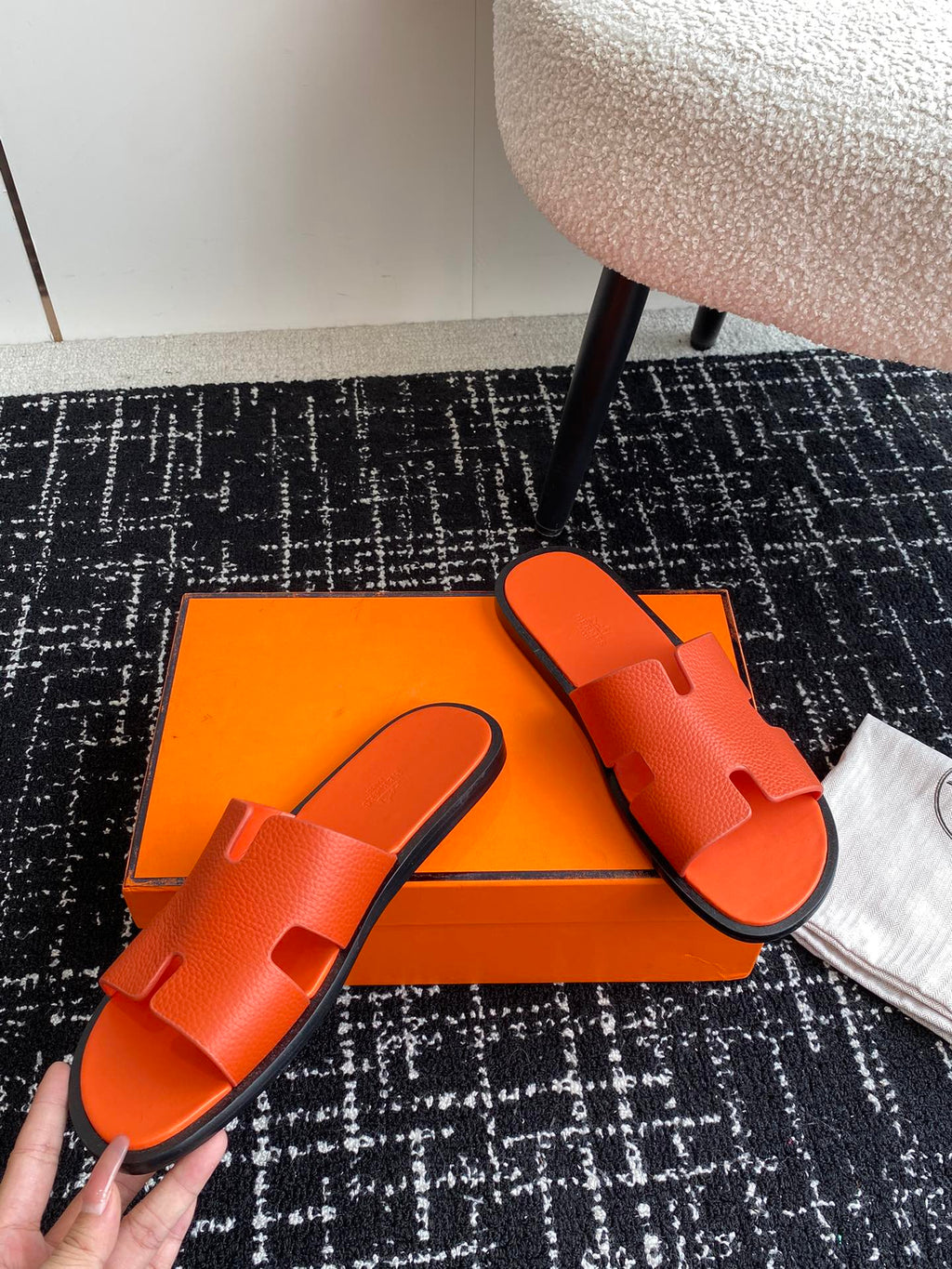 Hermes Izmir Sandal Marine Orange Epsom Leather