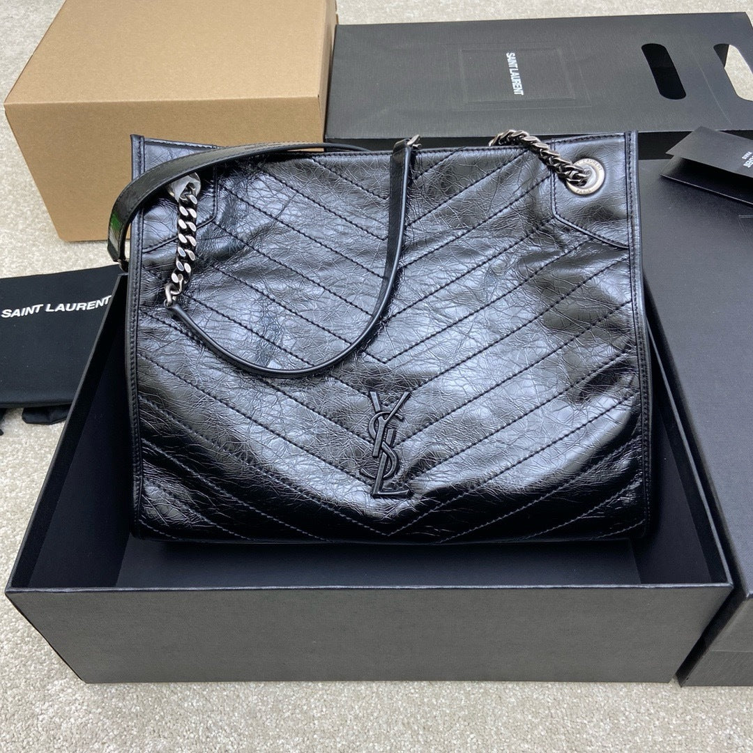 Saint Laurent Niki Shopping Bag Black Ferragens Prata