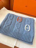 Cachecol Hermès Tri-Maillon Details Cuir Azul-Claro