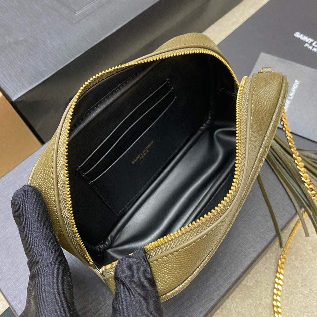 Saint Laurent Lou Camera Bag Olive Green Ferragens Douradas