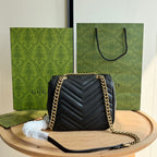 Gucci GG Marmont Mini Shoulder Bag Matelasse Chevron Black.