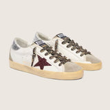 Golden Goose Super-Star com Estrela de Glitter Bordô e Talão Prateado .