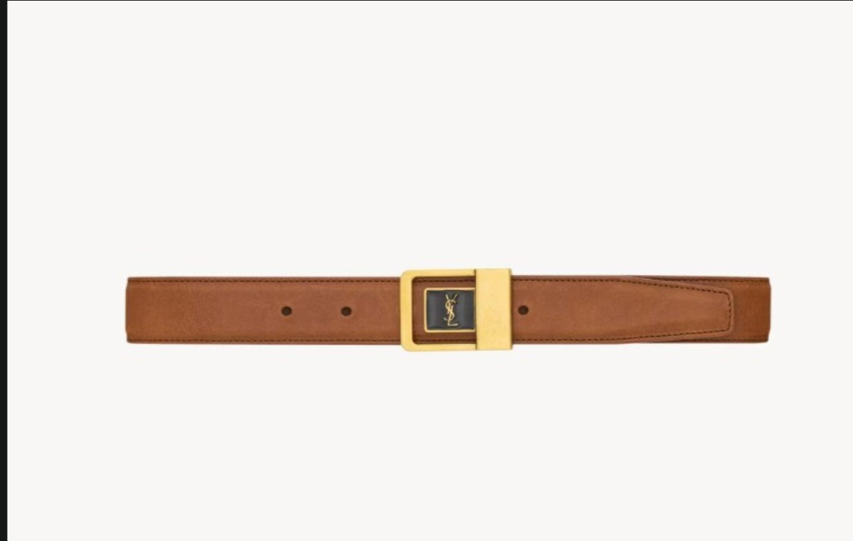 Cinto LA 66 em couro liso da Saint Laurent Marrom .