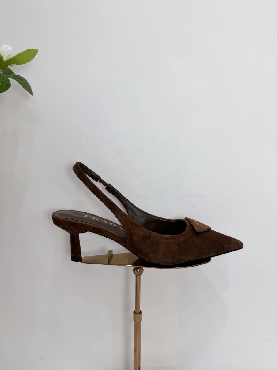 Prada dark brown suede slingback pump from
