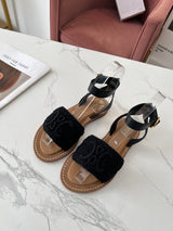 CELINE LYMPIA SANDAL in TRIOMPHE MACCRAMÉ COTTON & CALFSKIN