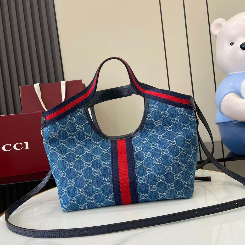 Gucci Giglio Large Tote Bag Blue Denim
