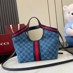 Gucci Giglio Large Tote Bag Blue Denim