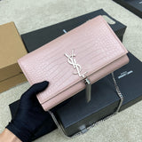 Saint Laurent Shoulder Bag Pink Blush Croc Ferragens Prata