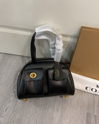 Coach Twin Turnlock Satchel Bag 20 Black Ferragens Douradas