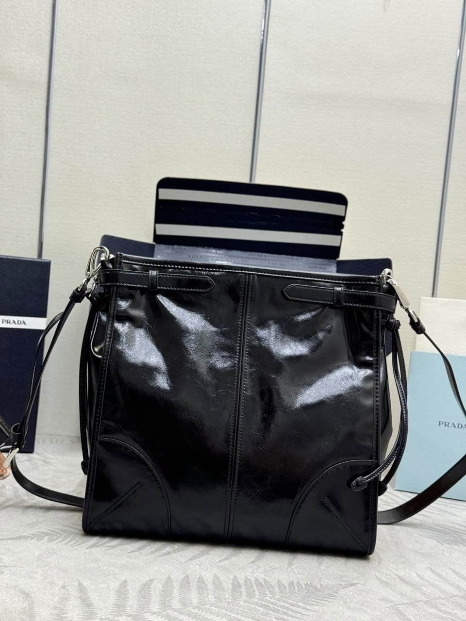 Prada Bonnie Leather Shoulder Bag Black