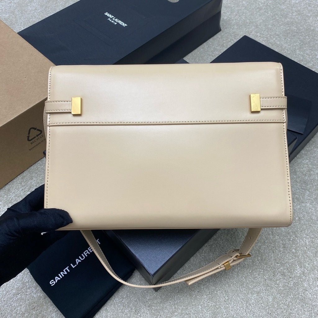 Saint Laurent Manhattan Small Shoulder bag Bege Ferragens Douradas