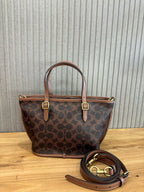 Coach Taxi Tote 21 Signature Brown Ferragens Douradas
