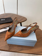 Prada Scarpin Slingback Pumps Suede Brown