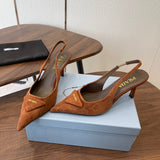 Prada Scarpin Slingback Pumps Suede Brown