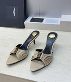 Saint Laurent Babylone Cassandra Draped Mule Nude Beige
