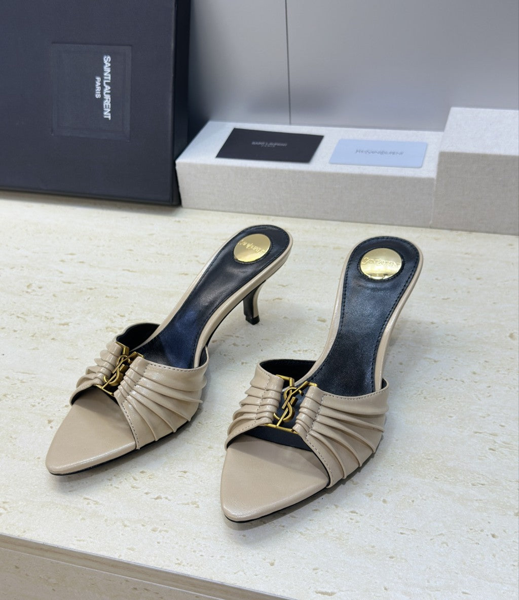 Saint Laurent Babylone Cassandra Draped Mule Nude Beige