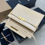 Saint Laurent Manhattan Small Shoulder bag Bege Ferragens Douradas